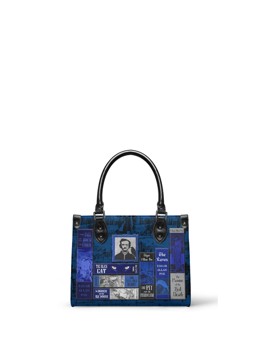 "Poe's Library" Midnight Ink - Black Interior - Small Leather Handbag