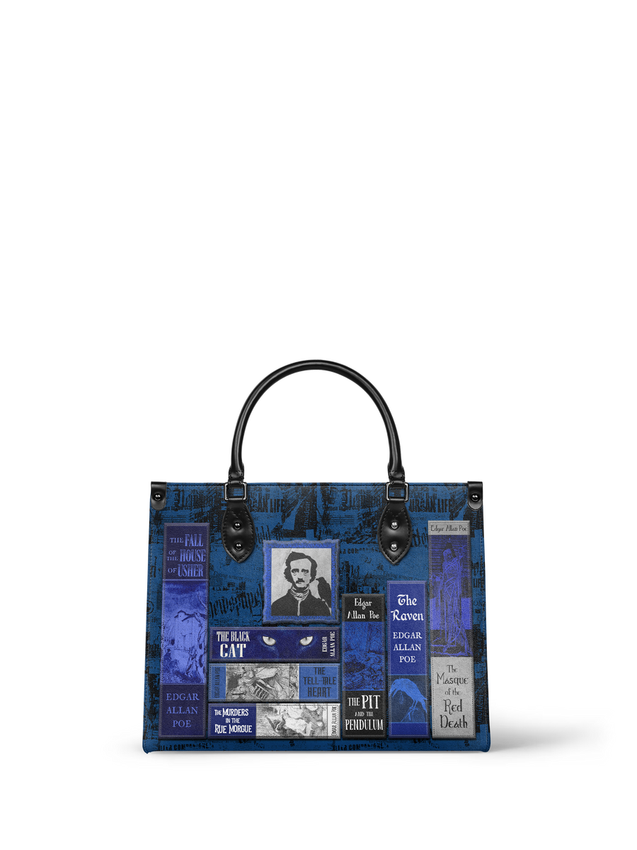 "Poe's Library" Midnight Ink - Black Interior - Leather Handbag