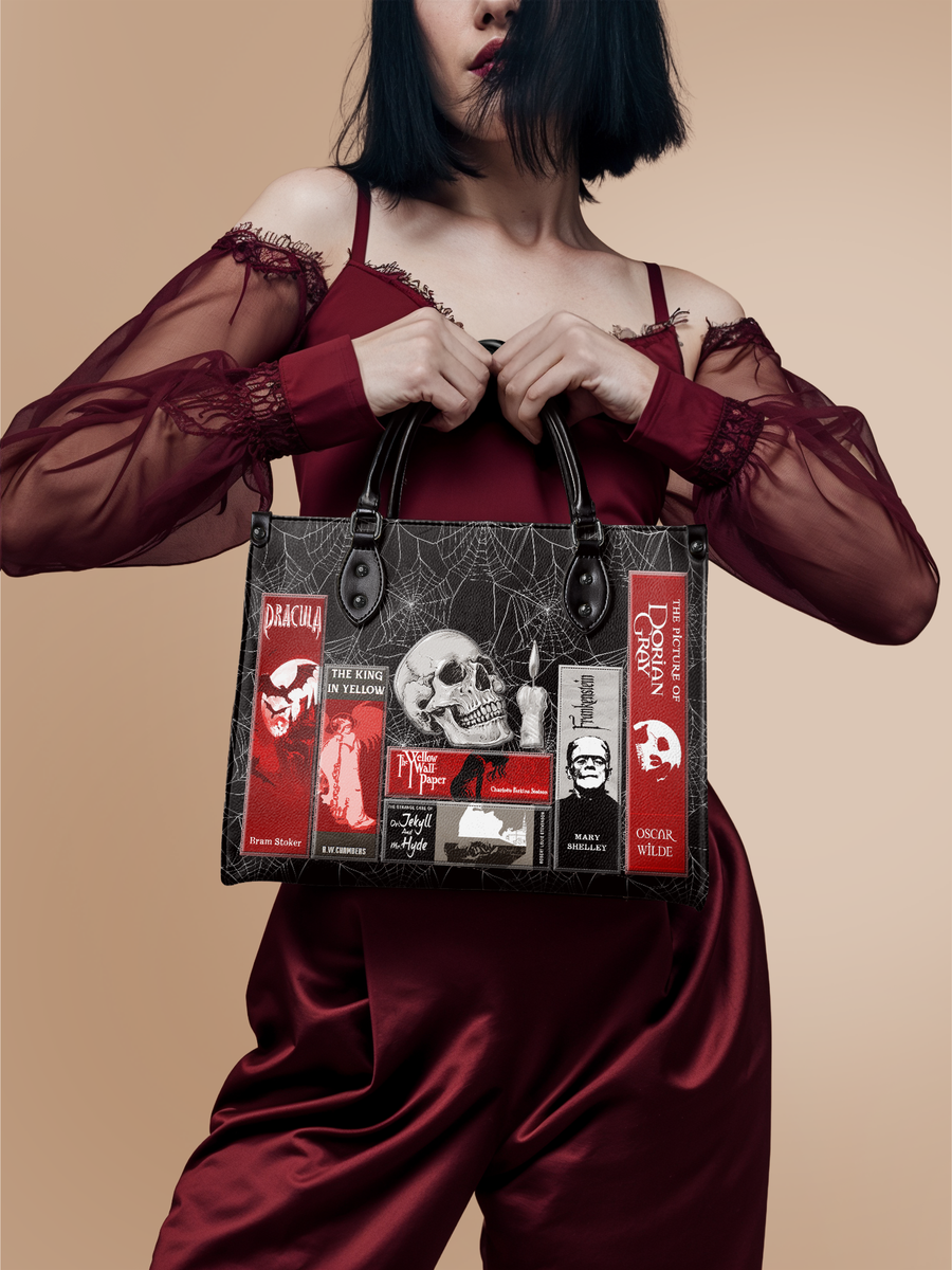 "The Codex of Gothic Tales" Black Widow’s Kiss - Black Interior - Leather Handbag