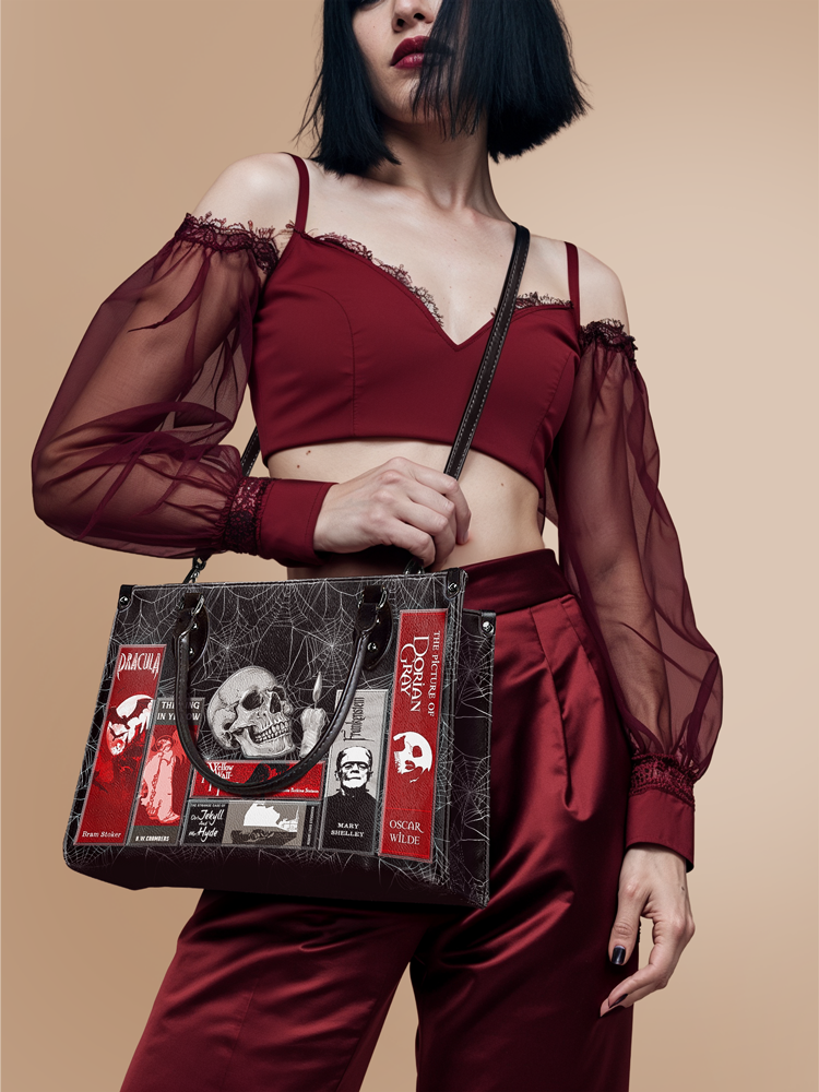 "The Codex of Gothic Tales" Black Widow’s Kiss - Black Interior - Leather Handbag