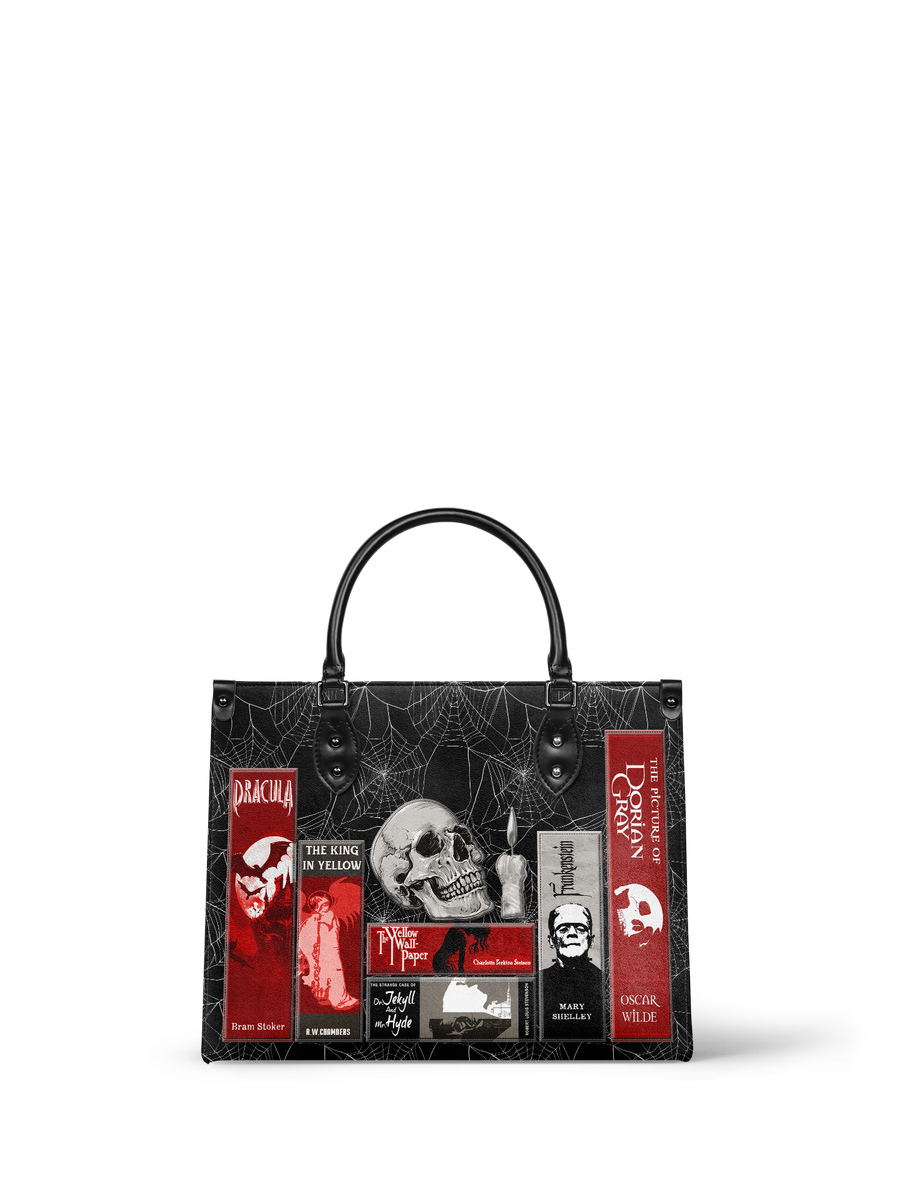 "The Codex of Gothic Tales" Black Widow’s Kiss - Black Interior - Leather Handbag