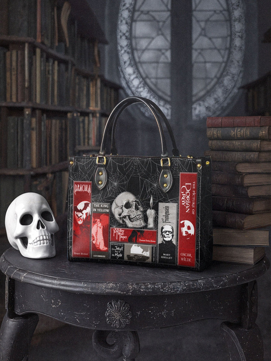 "The Codex of Gothic Tales" Black Widow’s Kiss Leather Handbag