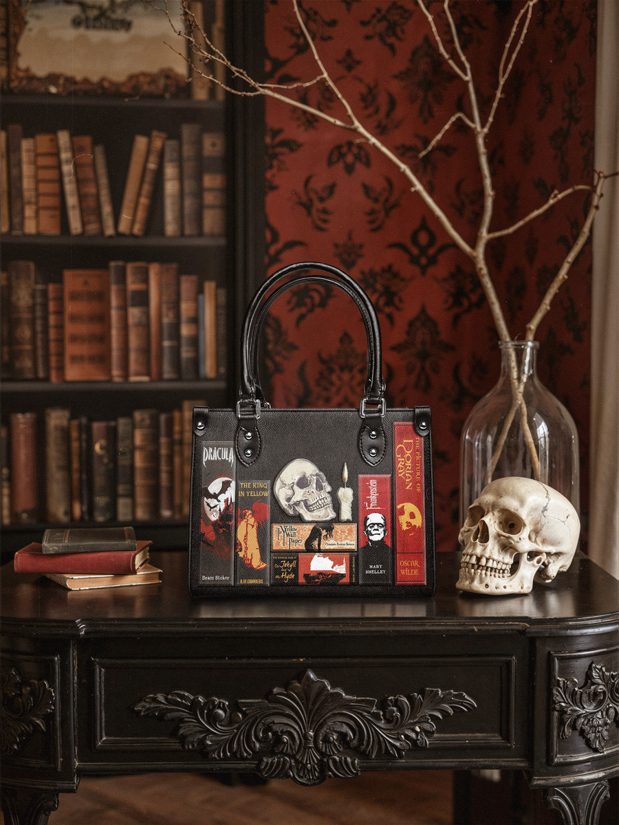"The Codex of Gothic Tales" Deadlight Black - Black Interior - Small Leather Handbag