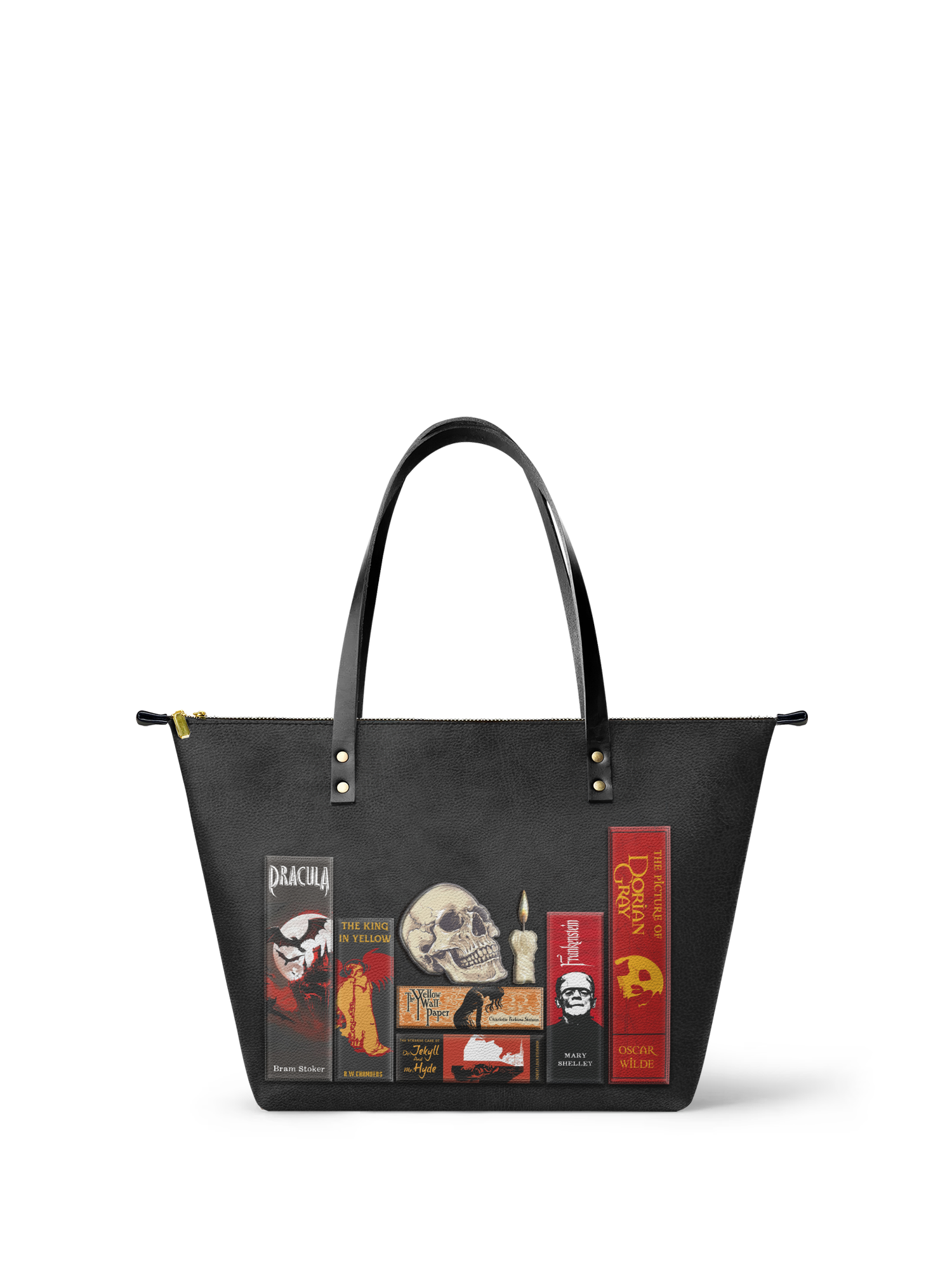 "The Codex of Gothic Tales" Deadlight Black Leather Tote Bag