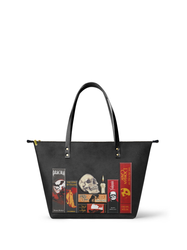 "The Codex of Gothic Tales" Deadlight Black Leather Tote Bag