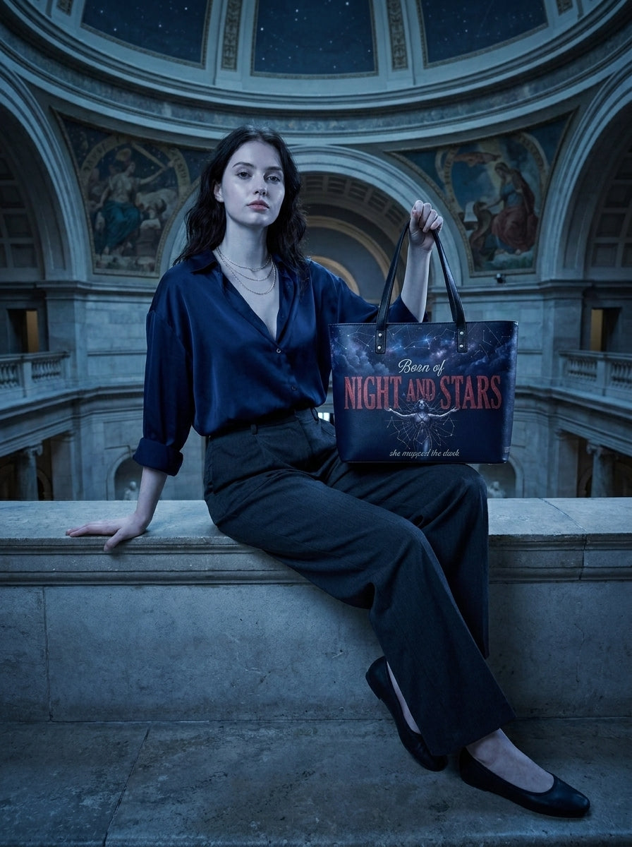 "Crowned in Constellations" Star Queen Leather Tote Bag
