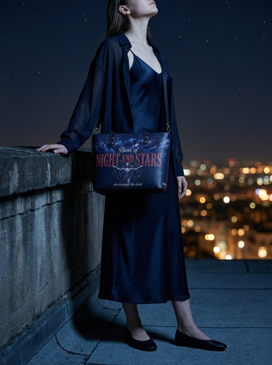 "Crowned in Constellations" Star Queen Leather Tote Bag