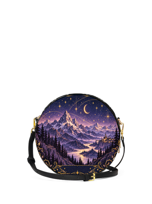 "Amethyst Peaks" Moonlit Valley Circle Crossbody Bag