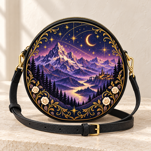 "Amethyst Peaks" Moonlit Valley Circle Crossbody Bag