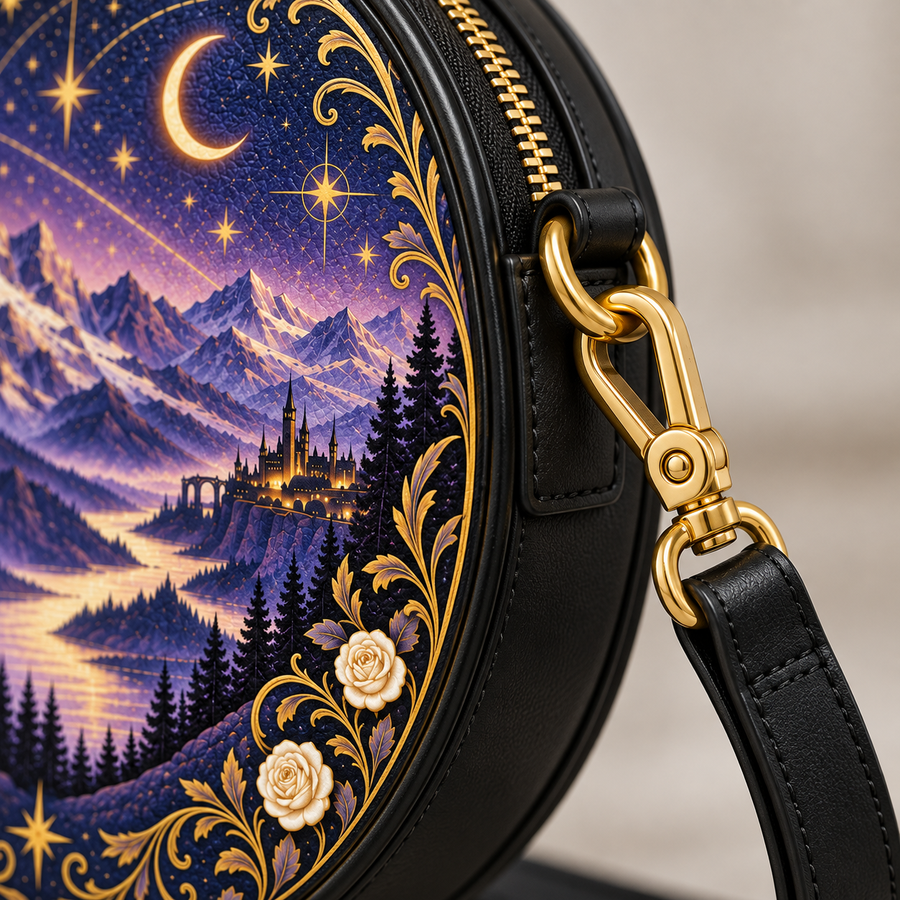"Amethyst Peaks" Moonlit Valley Circle Crossbody Bag