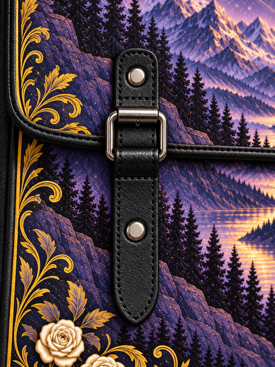 "Amethyst Peaks" Moonlit Valley Leather Backpack