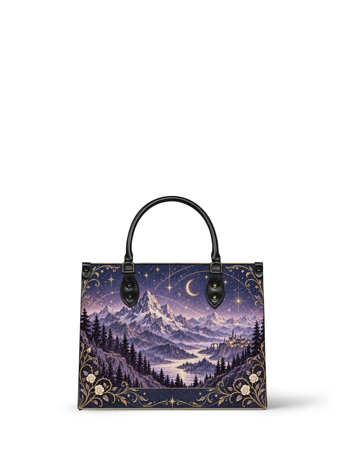 "Amethyst Peaks" Moonlit Valley Leather Handbag