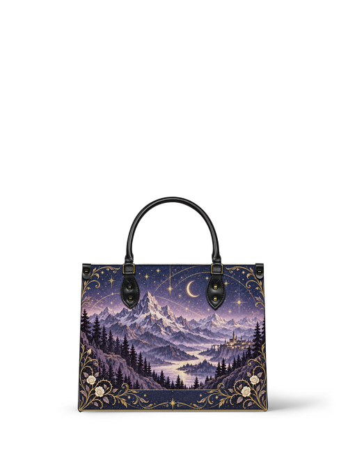 "Amethyst Peaks" Moonlit Valley Leather Handbag