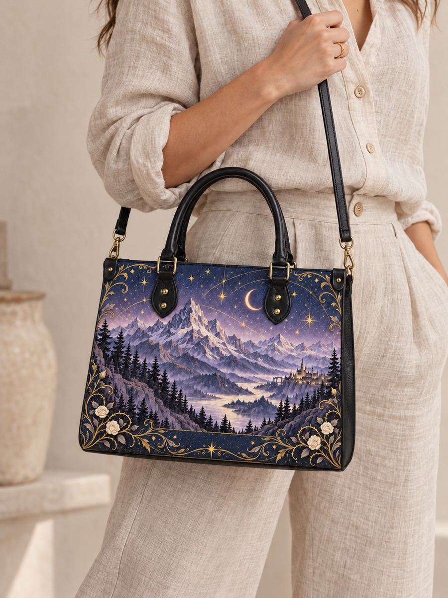 "Amethyst Peaks" Moonlit Valley Leather Handbag