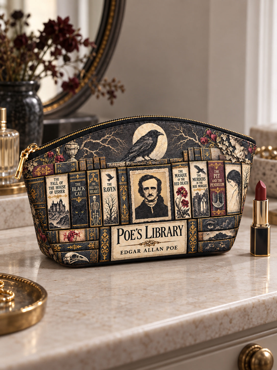 "Poe's Library" Ashen Black Eclipse Makeup Bag