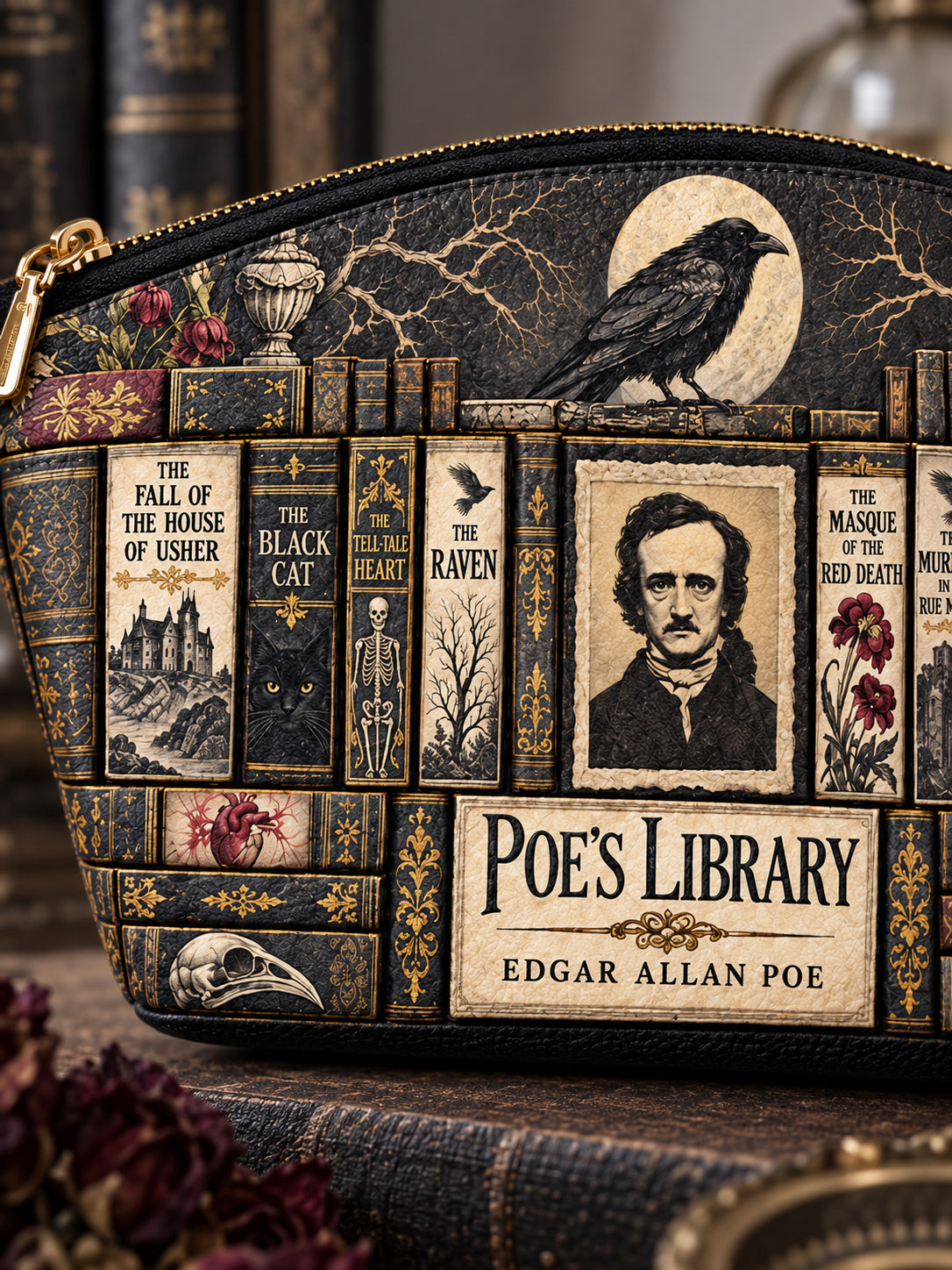 "Poe's Library" Ashen Black Eclipse Makeup Bag