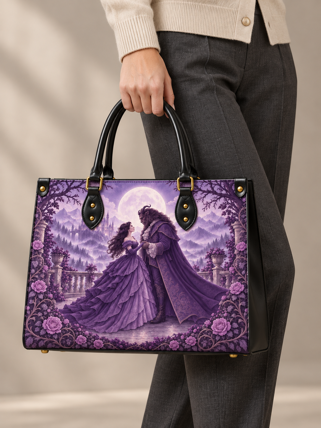 "Beauty and the Beast" Moonlit Rose Art Edition Leather Handbag