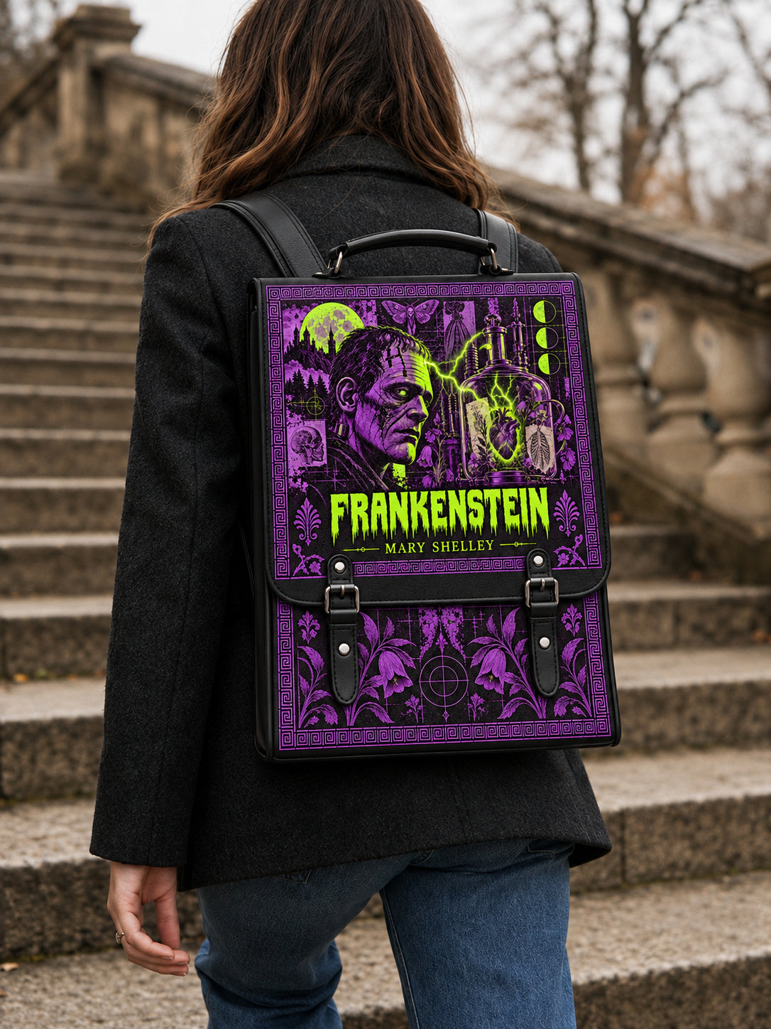 "Frankenstein" Lablight Violet Leather Backpack