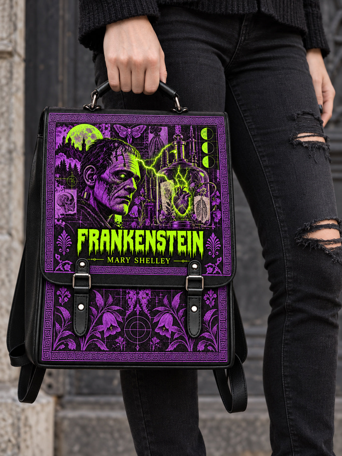 "Frankenstein" Lablight Violet Leather Backpack