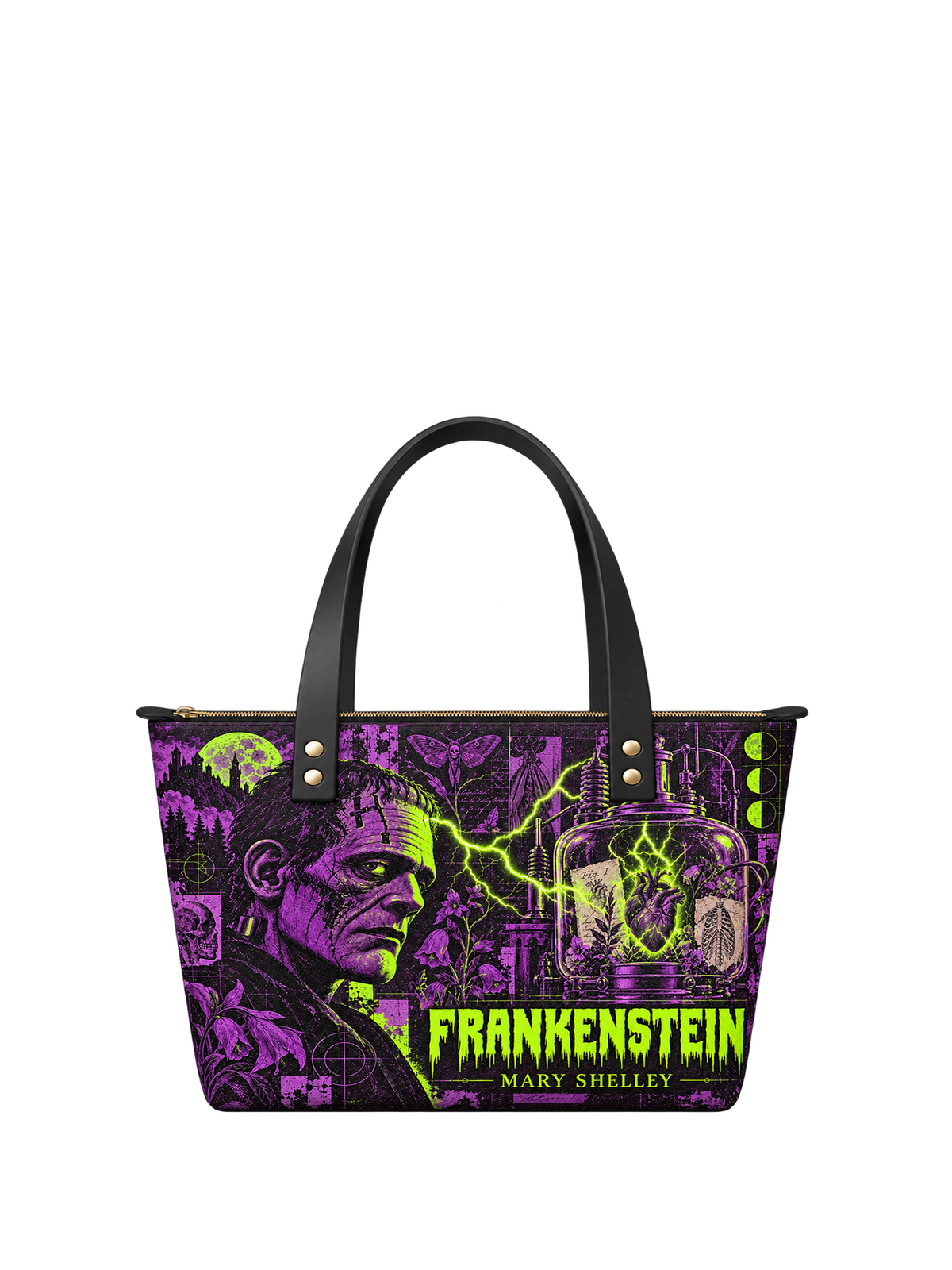 "Frankenstein" Lablight Violet Leather Tote Bag