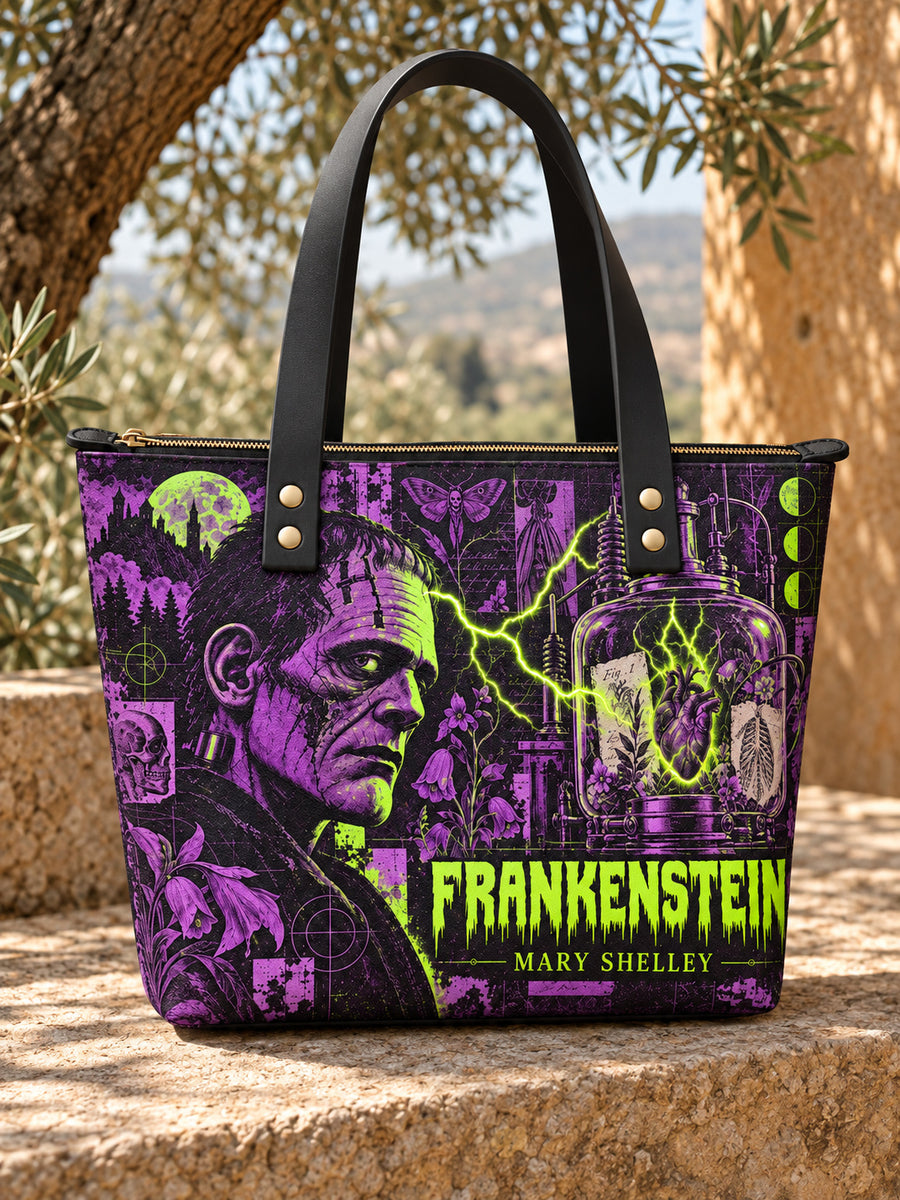 "Frankenstein" Lablight Violet Leather Tote Bag