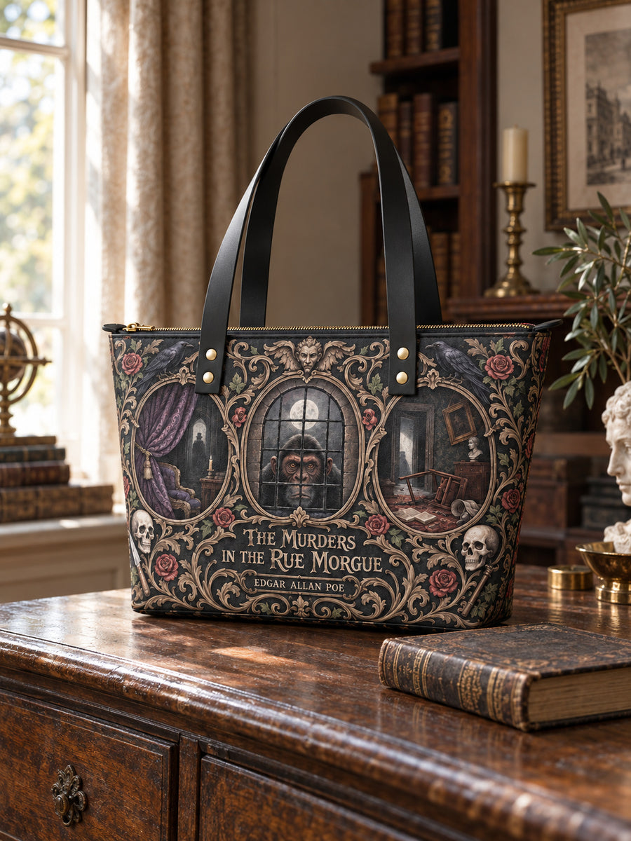 "The Murders In The Rue Morgue" Leather Tote Bag