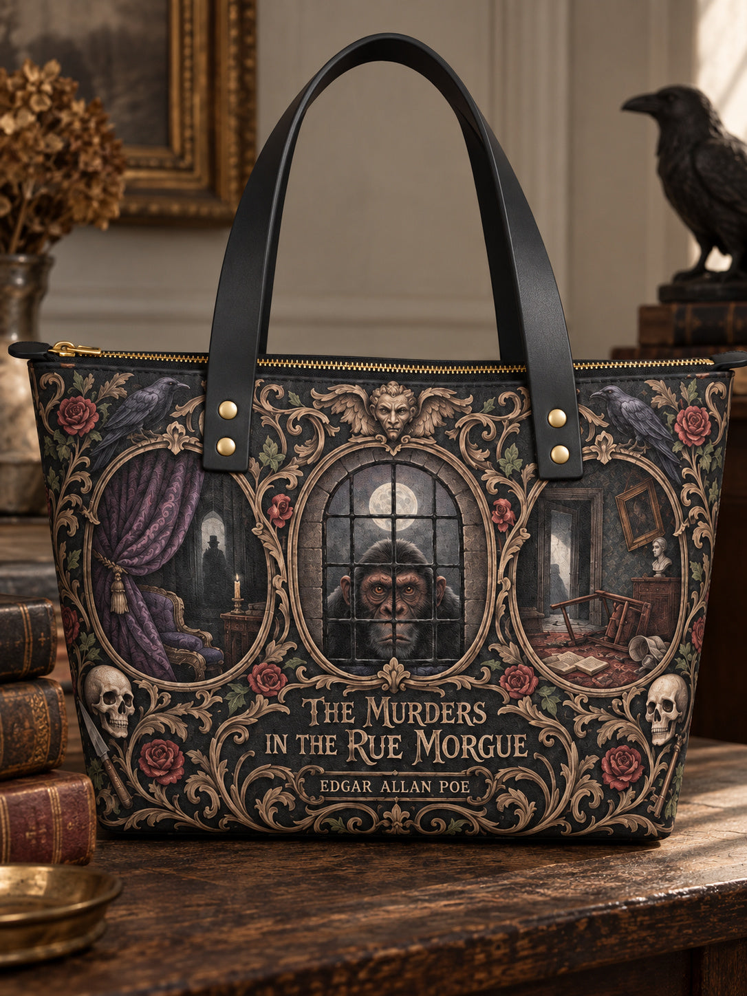 "The Murders In The Rue Morgue" Leather Tote Bag