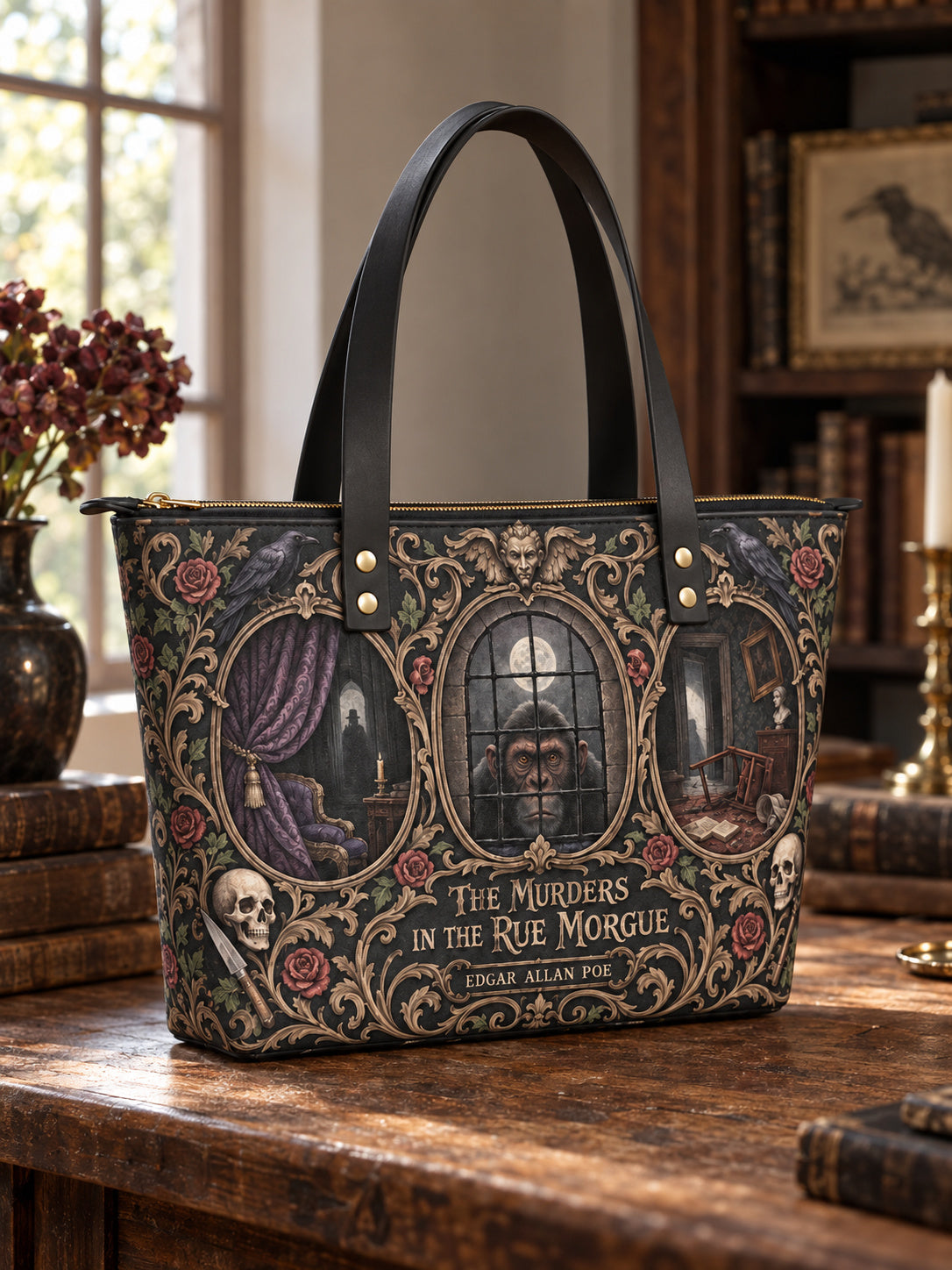 "The Murders In The Rue Morgue" Leather Tote Bag
