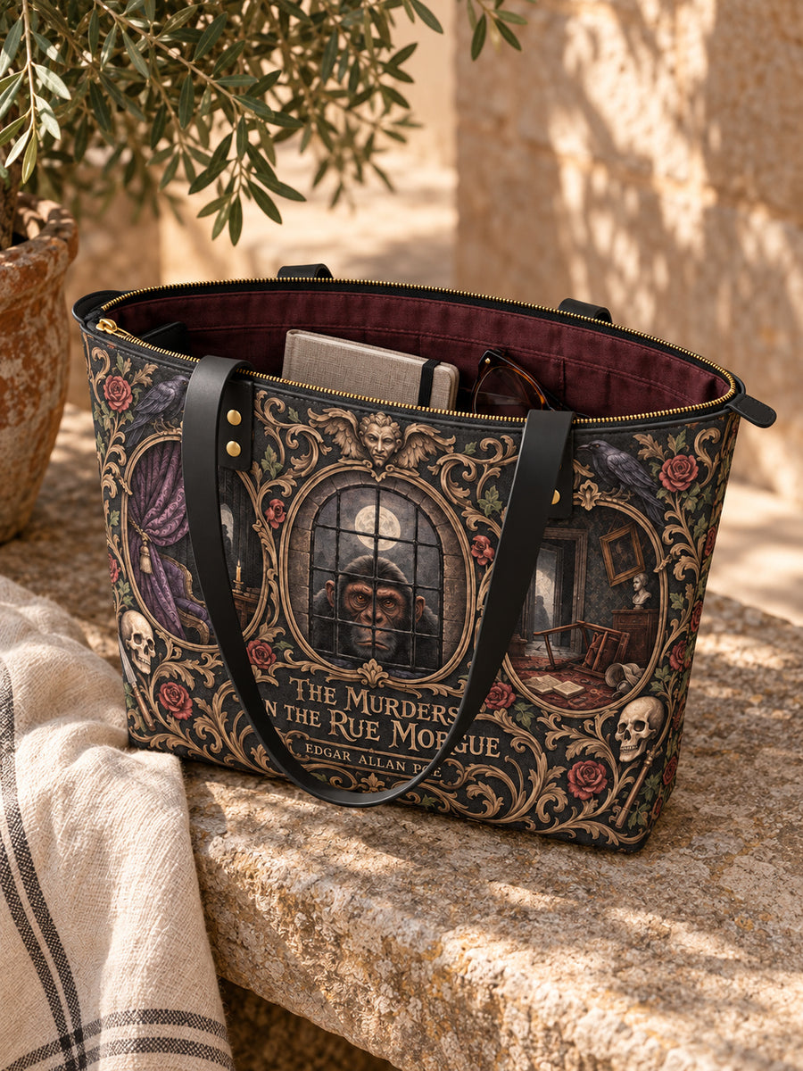 "The Murders In The Rue Morgue" Leather Tote Bag