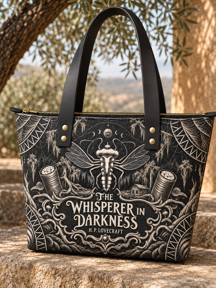 "The Whisperer In Darkness" Leather Tote Bag