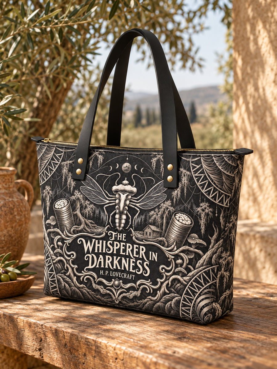 "The Whisperer In Darkness" Leather Tote Bag