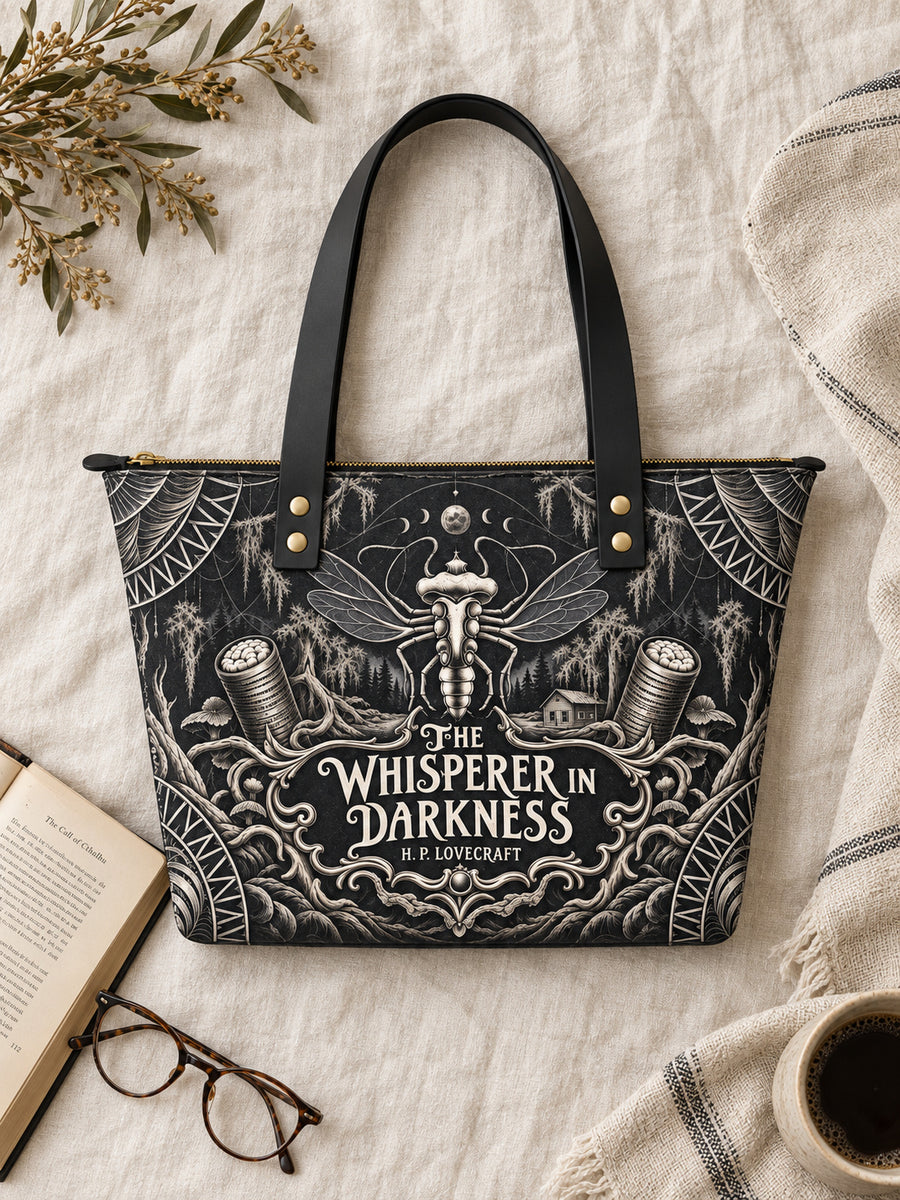 "The Whisperer In Darkness" Leather Tote Bag