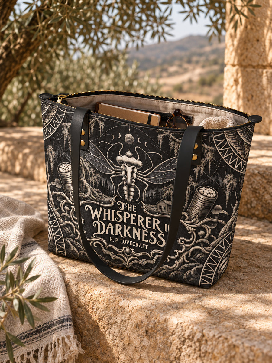 "The Whisperer In Darkness" Leather Tote Bag