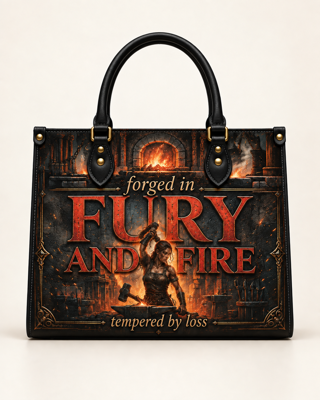 "Forged in Fury and Fire" Blacksmith Warrior Leather Handbag