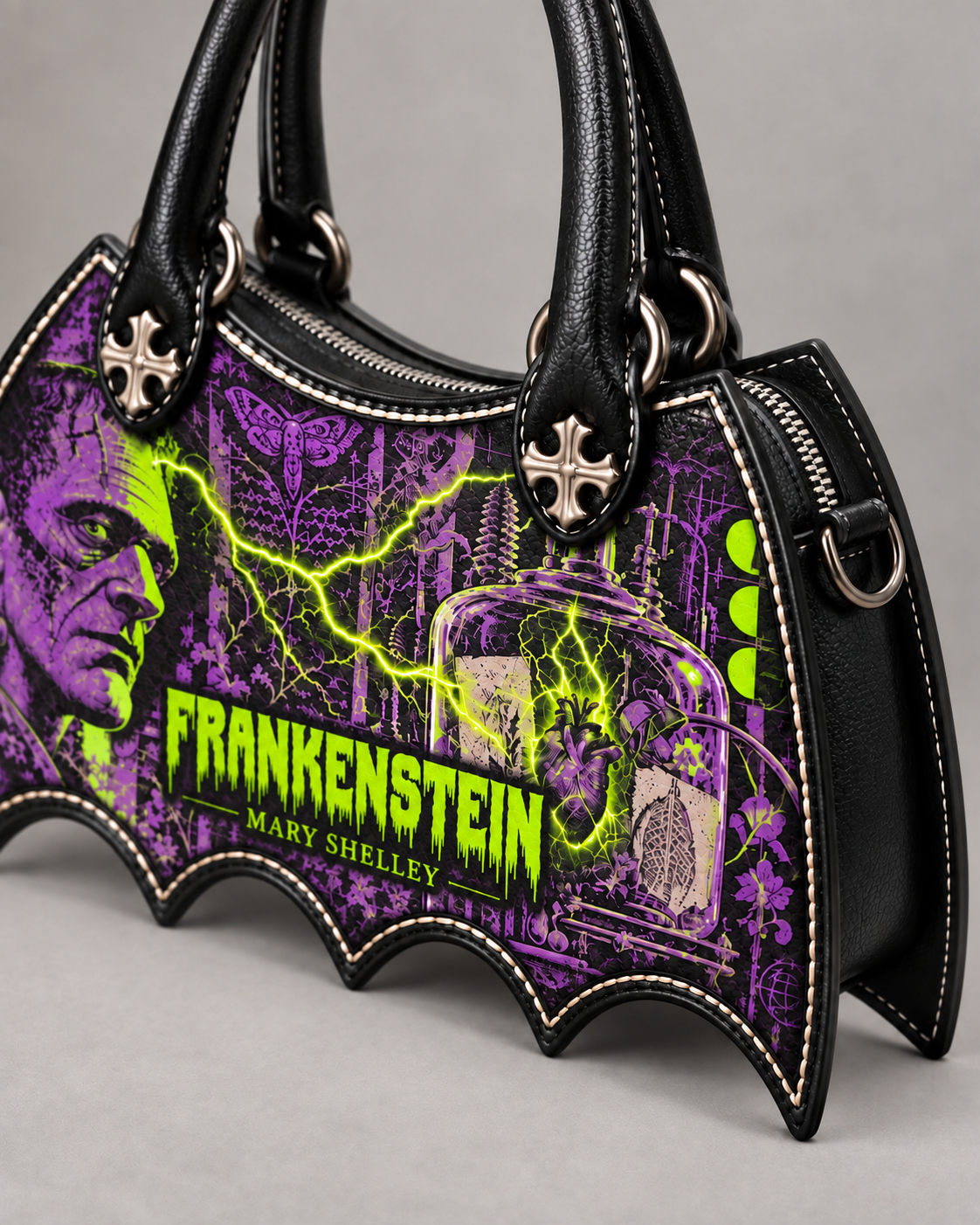 "Frankenstein" Lablight Violet Bat Wing Handbag