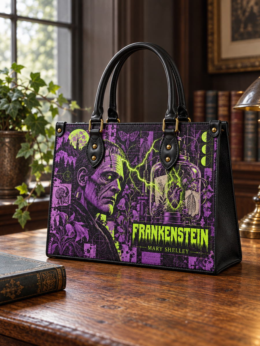 "Frankenstein" Lablight Violet - Black Interior - Leather Handbag