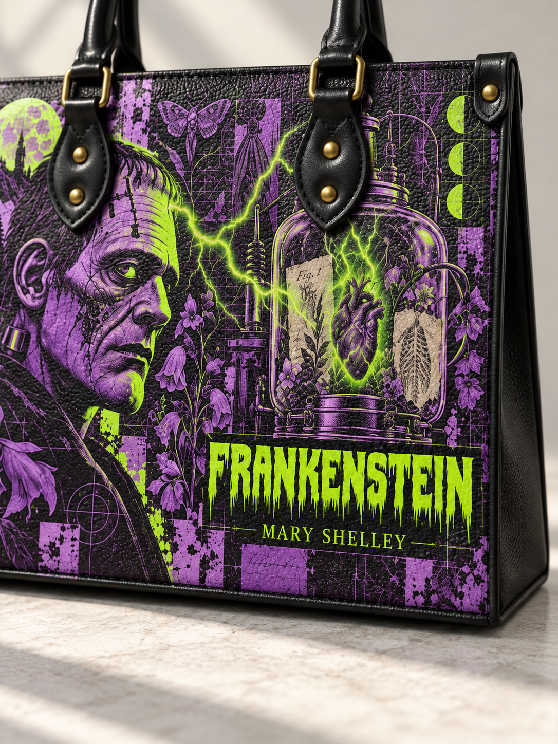 "Frankenstein" Lablight Violet - Black Interior - Leather Handbag