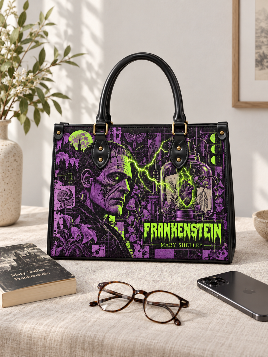 "Frankenstein" Lablight Violet - Black Interior - Leather Handbag