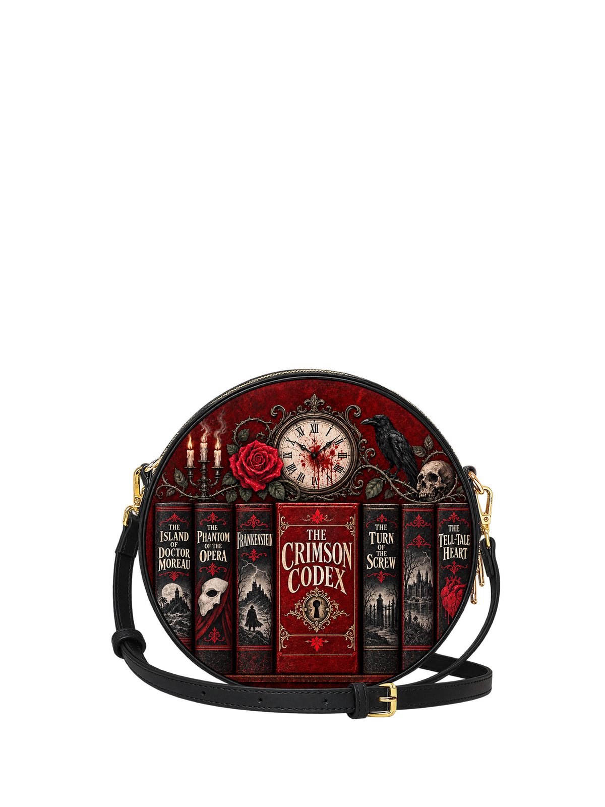 "The Crimson Codex" Circle Crossbody Bag