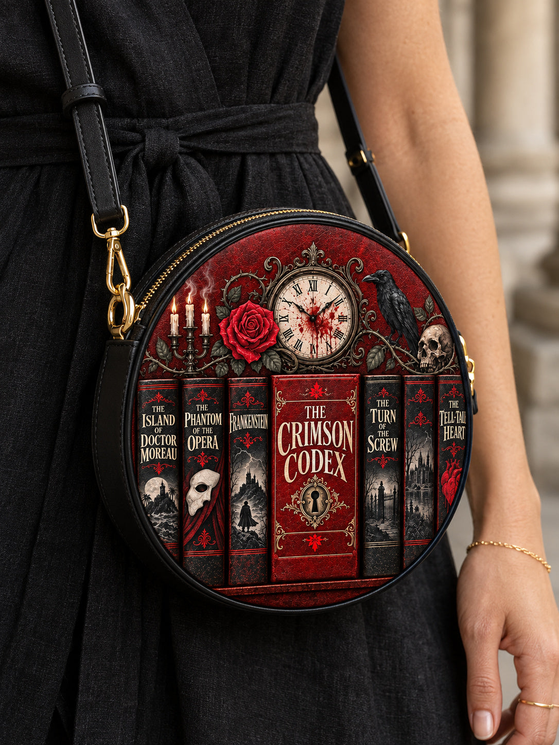 "The Crimson Codex" Circle Crossbody Bag