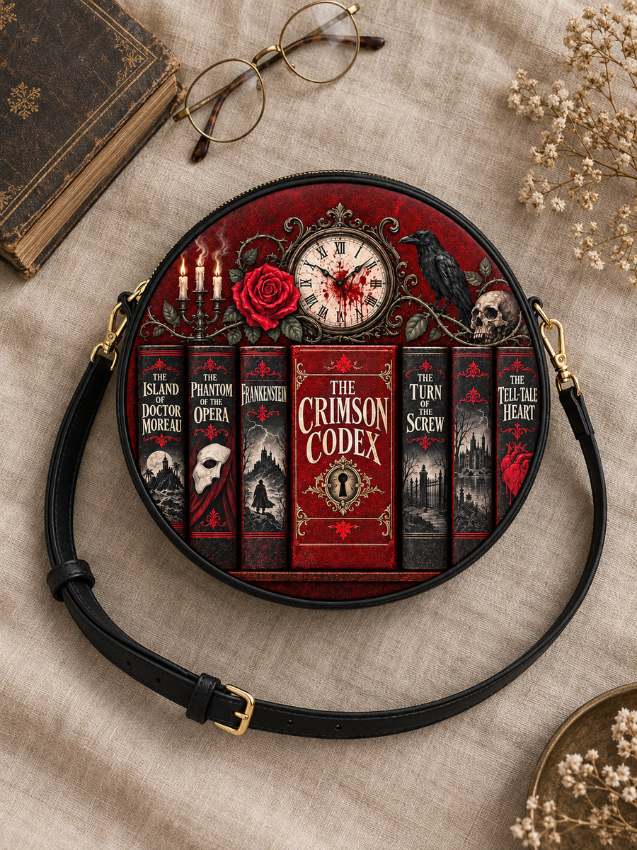 "The Crimson Codex" Circle Crossbody Bag