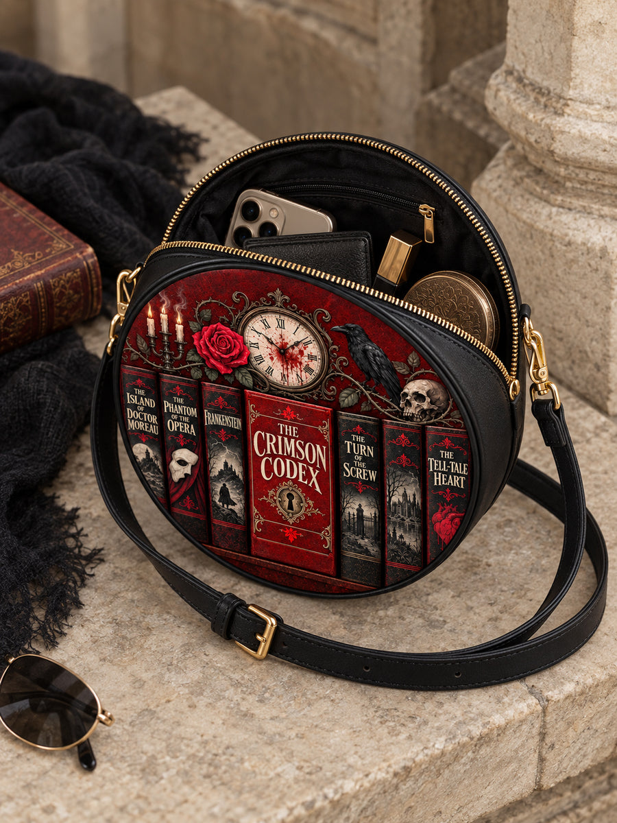 "The Crimson Codex" Circle Crossbody Bag