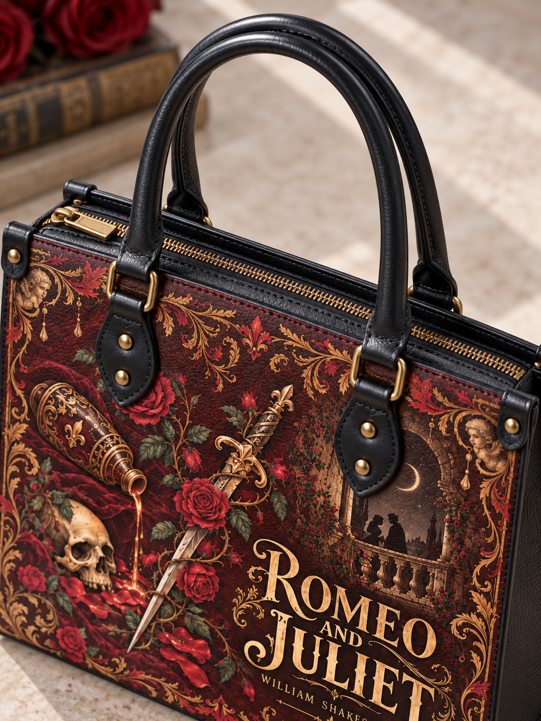 "Romeo And Juliet" Poison Rose Leather Handbag