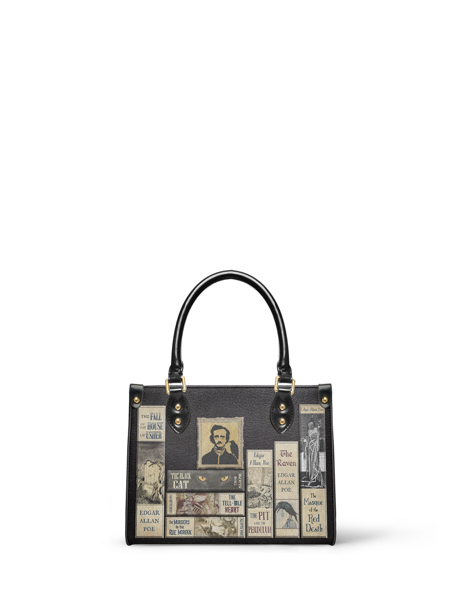 "Poe's Library" Ashen Black Small Leather Handbag
