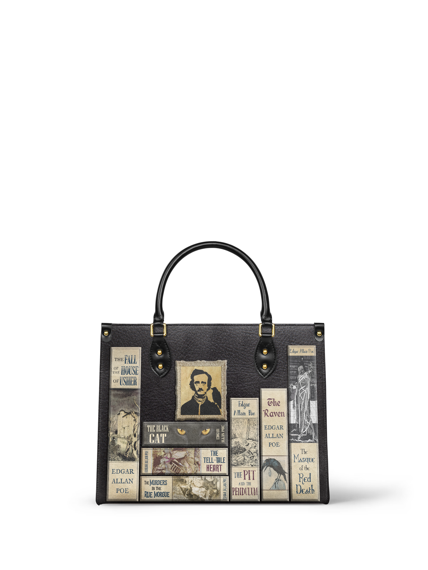 "Poe's Library" Ashen Black Leather Handbag