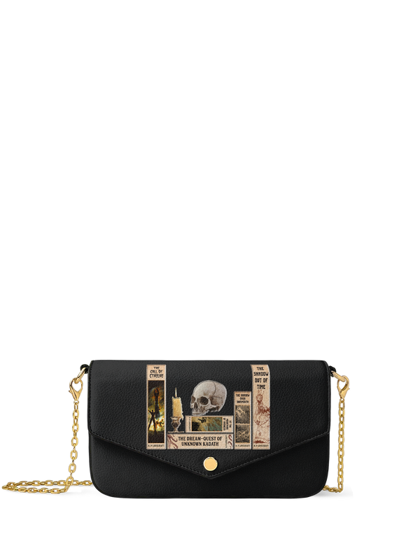 Lovecraftian Black Envelope Chain Crossbody Bag