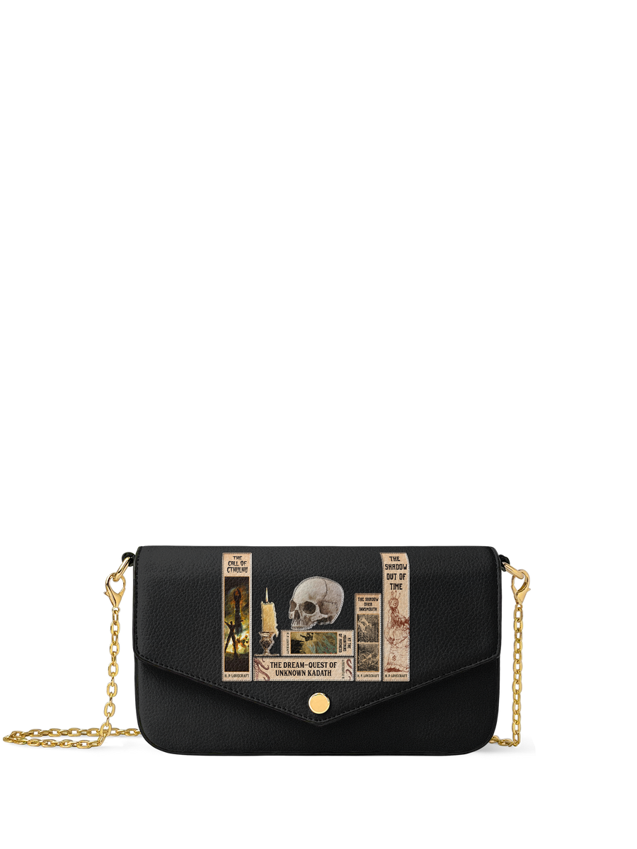 Lovecraftian Black Envelope Chain Crossbody Bag