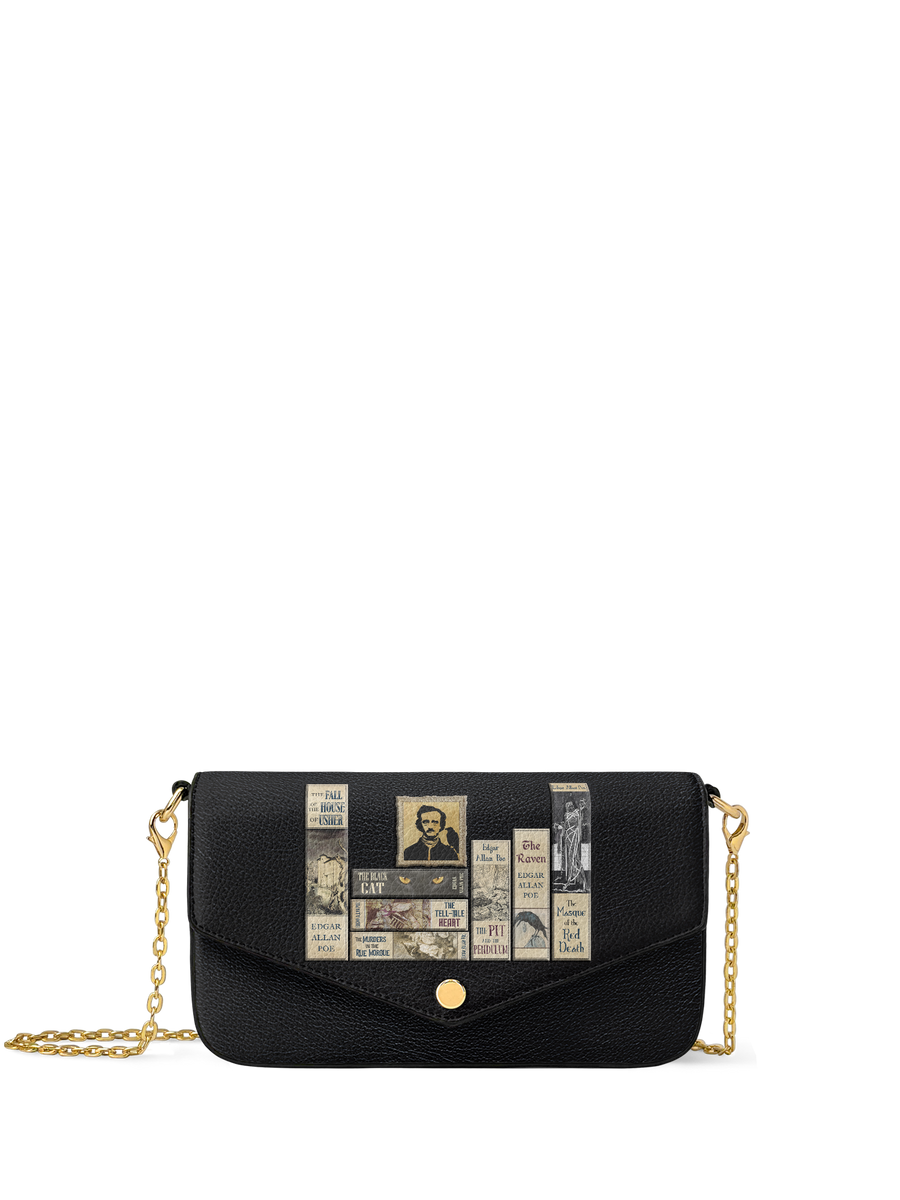 "Poe's Library" Ashen Black Envelope Chain Crossbody Bag