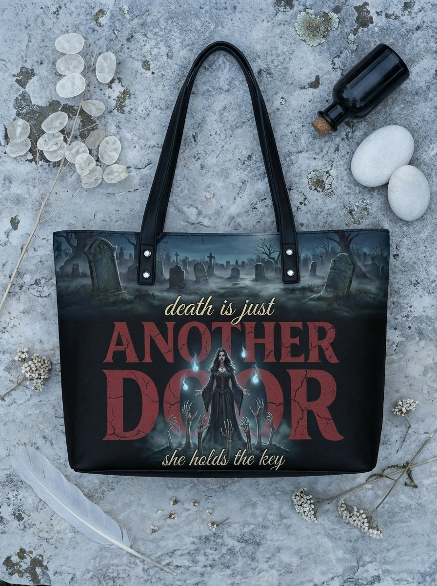 "Death Is Just Another Door" Necromancer Leather Tote Bag