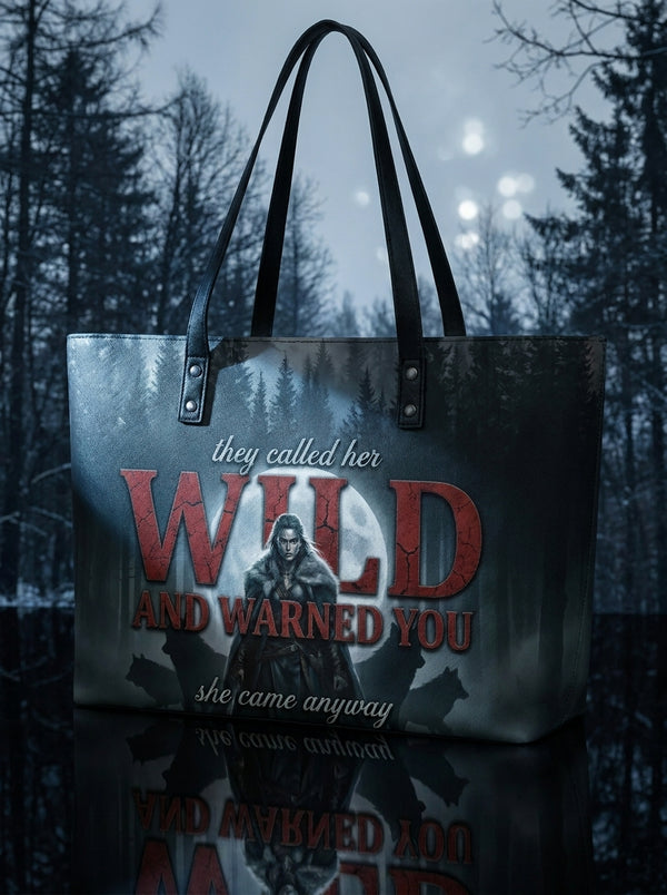"Wild and Warned You" Winter Wolf Leather Tote Bag